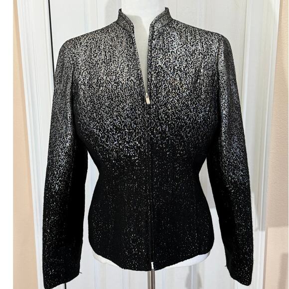 Jones New York Signature Jackets & Blazers - NWT VTG Jones New York Signature Petites black silver metallic ombre zip blazer